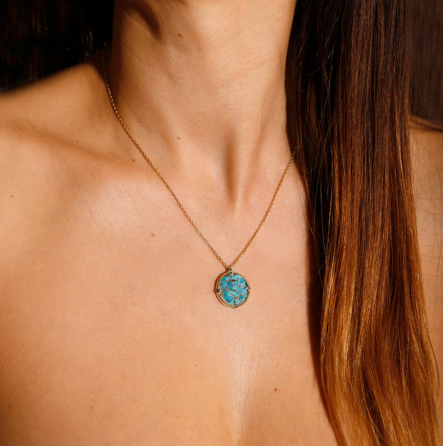 HJER NECKLACE WHITE MOTHER OF PEARL & PERSIAN TURQUOISE