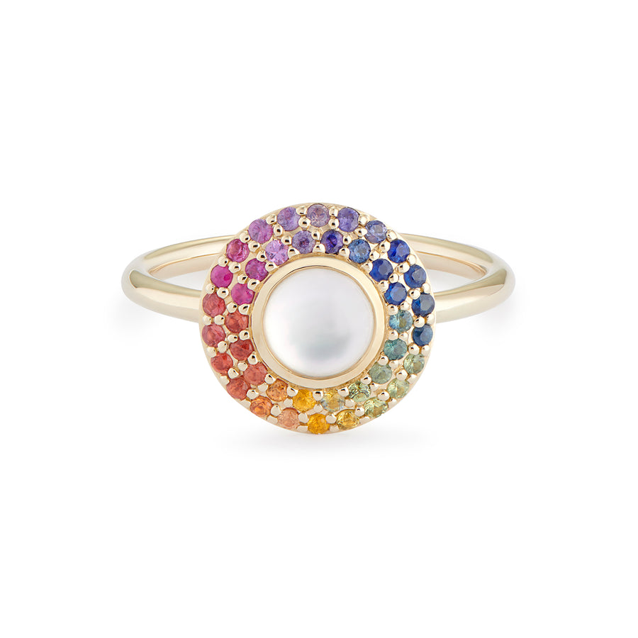 SEDONIE RING WHITE MOTHER OF PEARL & RAINBOW SAPPHIRES