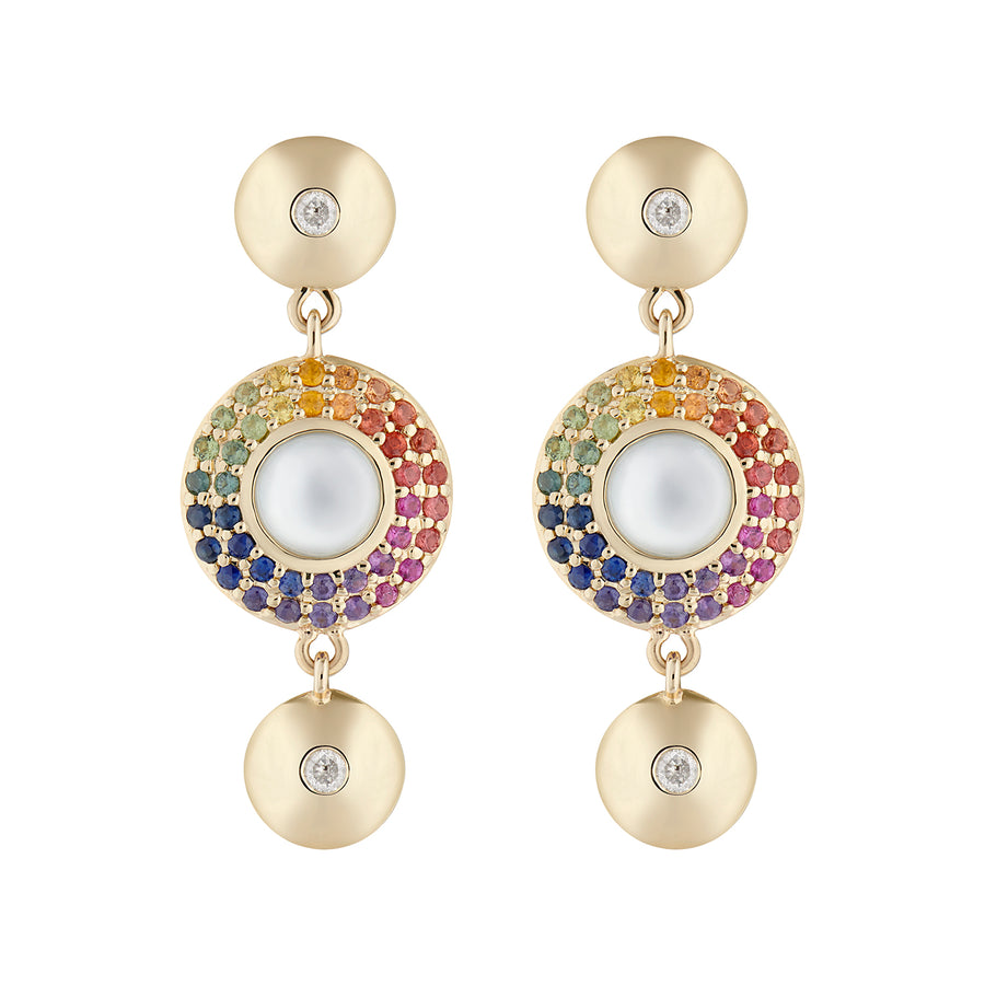 GAIA EARRINGS WHITE MOTHER OF PEARL & RAINBOW SAPPHIRES