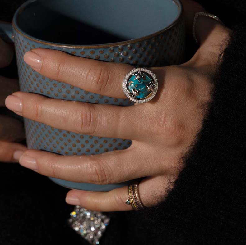 ASTRID RING PERSIAN TURQUOISE & GREY DIAMONDS