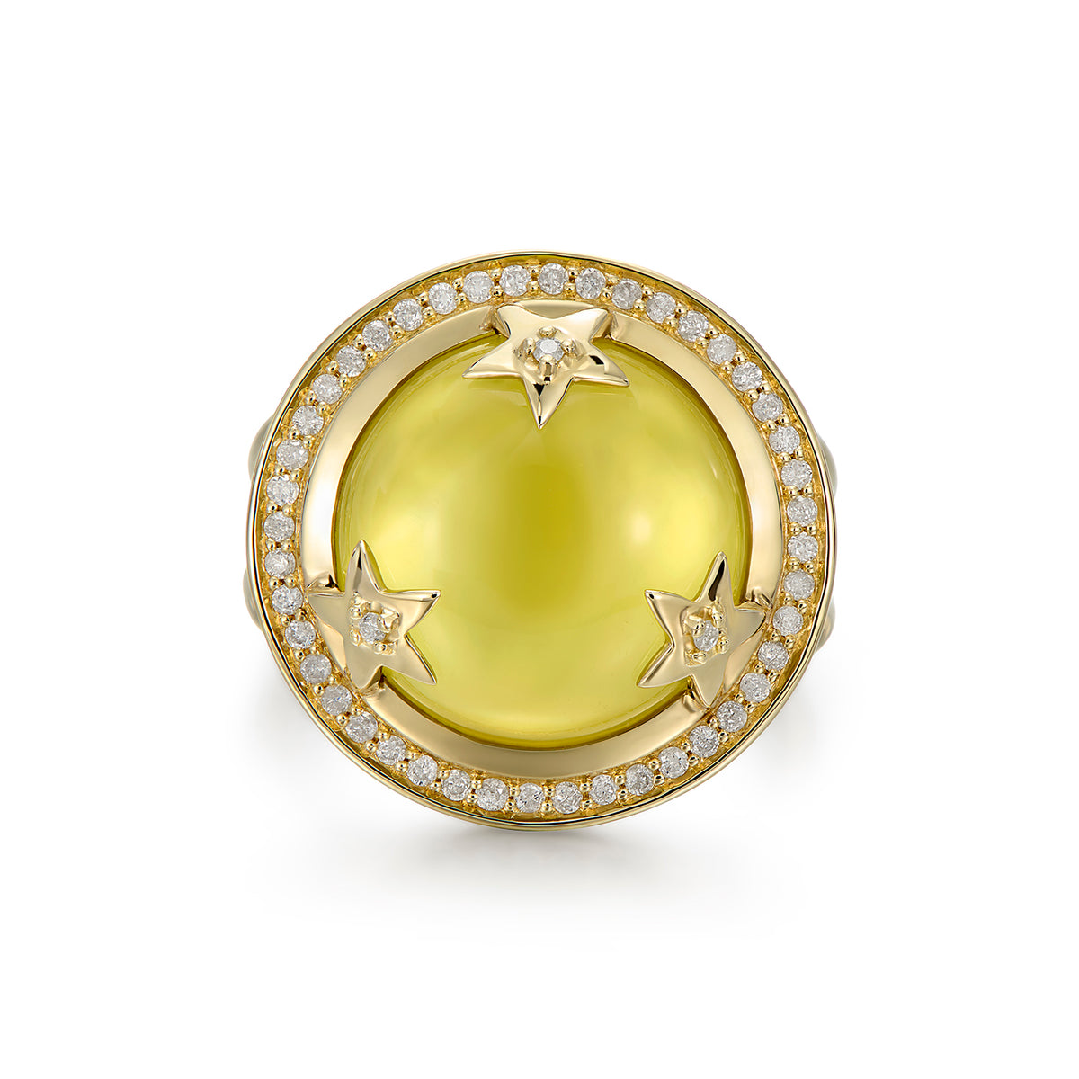 ASTRID RING GREEN GOLD QUARTZ & GREY DIAMONDS
