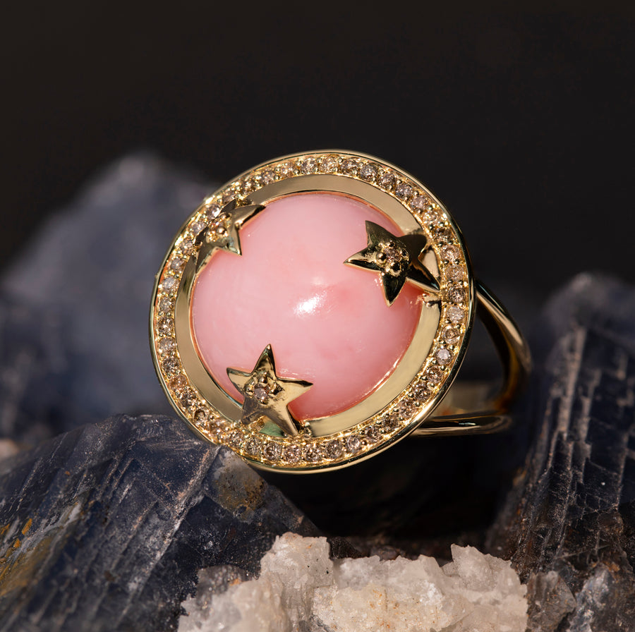 ASTRID RING PINK OPAL & CHAMPAGNE DIAMONDS