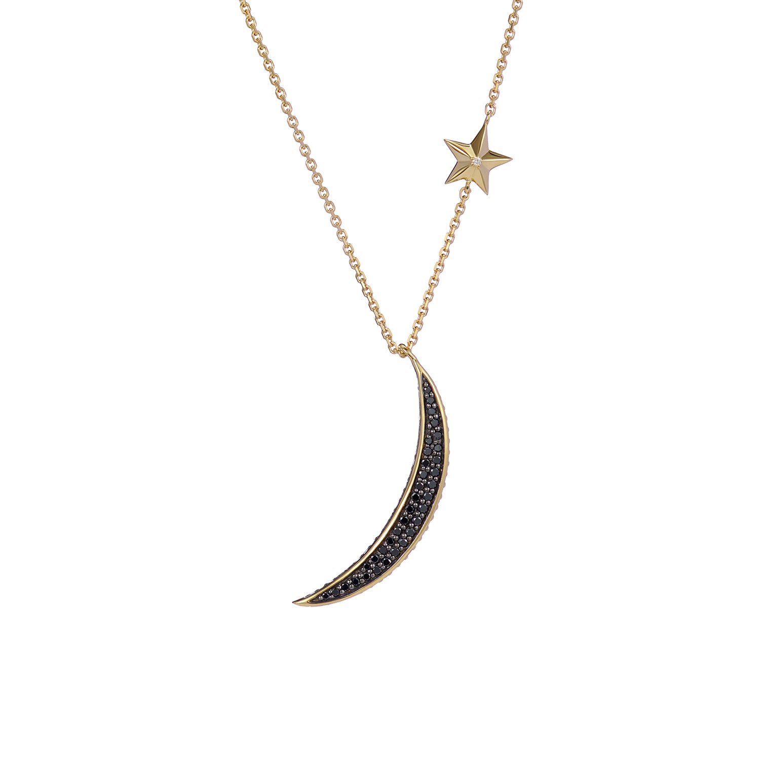 BY THE LIGHT OF THE MOON NECKLACE BLACK & CHAMPAGNE DIAMONDS