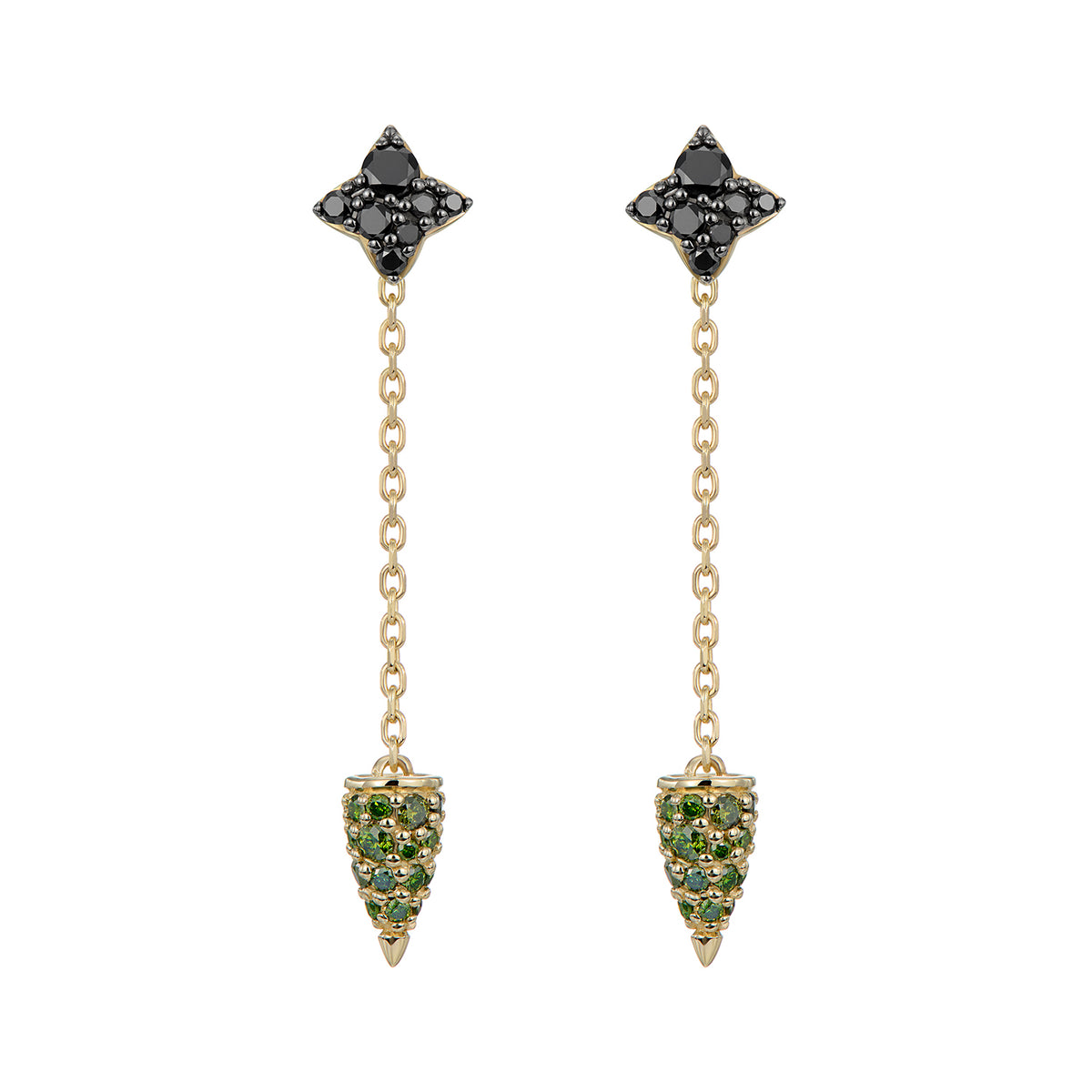 LEELOO STAR CONE EARRINGS GREEN & BLACK DIAMONDS