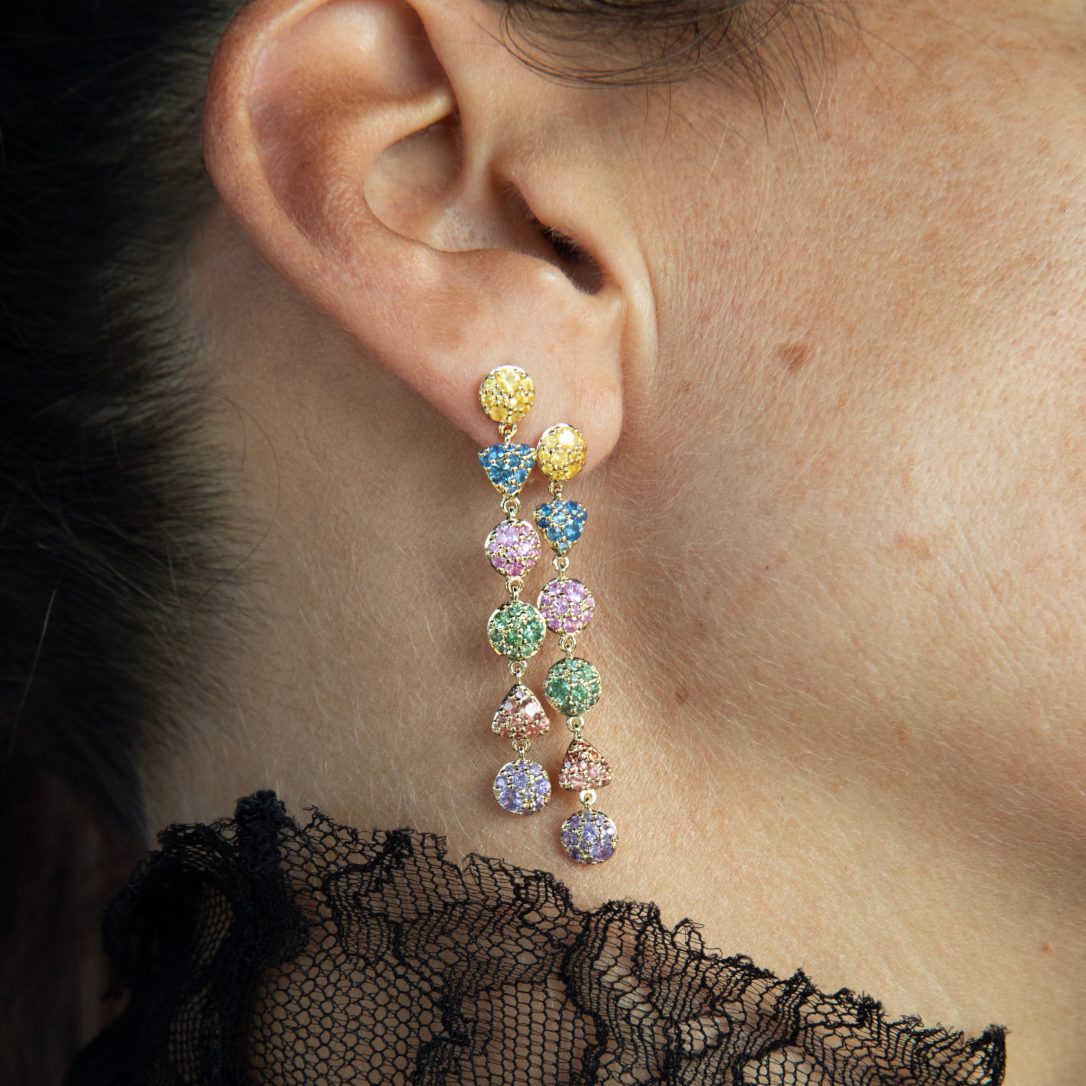 LEELOO DROP EARRINGS RAINBOW SAPPHIRES