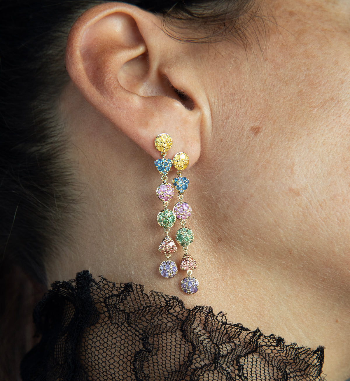 LEELOO DROP EARRINGS RAINBOW SAPPHIRES