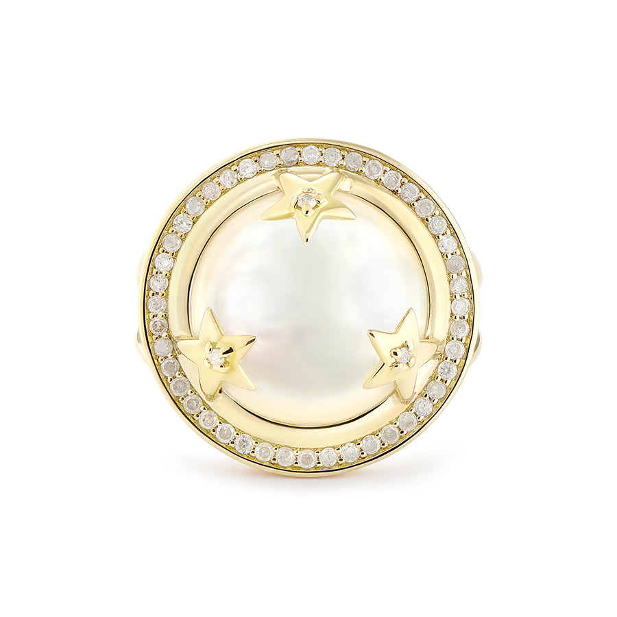 ASTRID RING WHITE MOTHER OF PEARL & GREY DIAMONDS