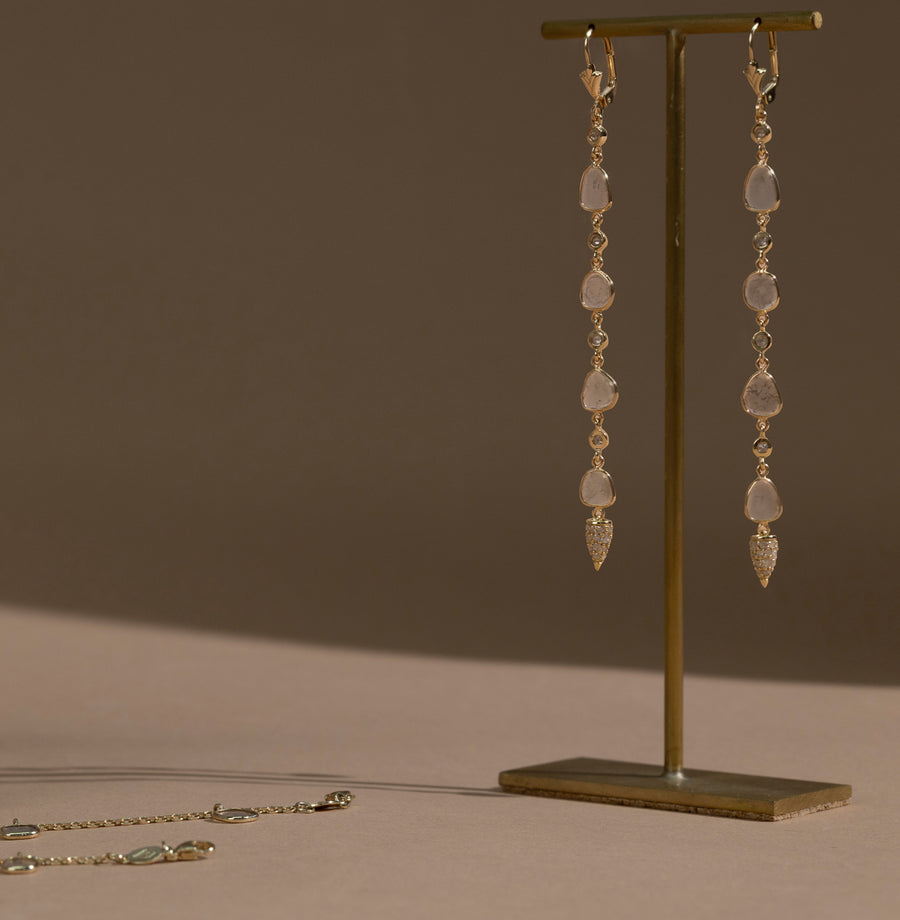 DIAMOND SLICE LONG DROP EARRINGS