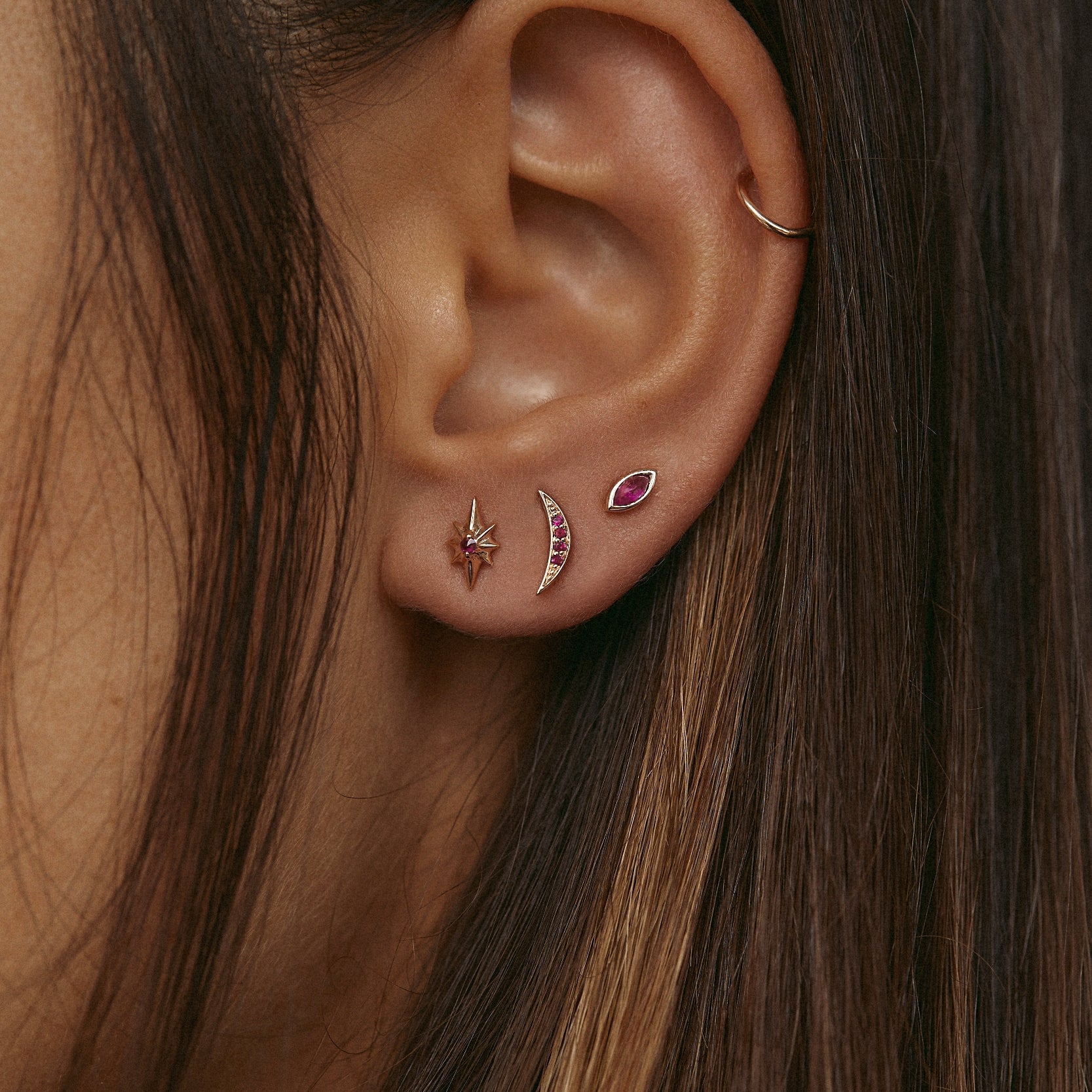 RUBY GLOW STUD TRIO