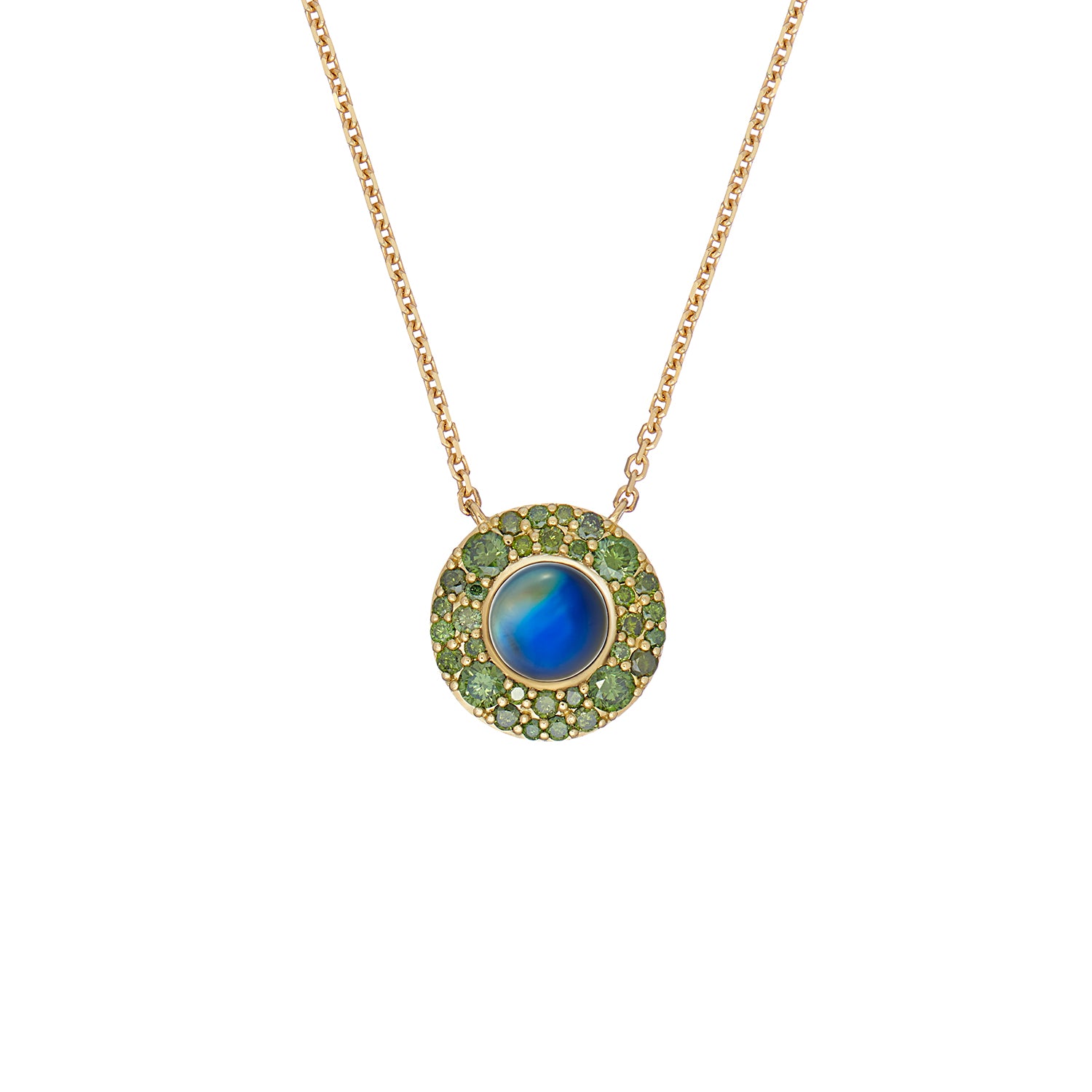 SEDONIE NECKLACE BLUE MOONSTONE & GREEN DIAMONDS