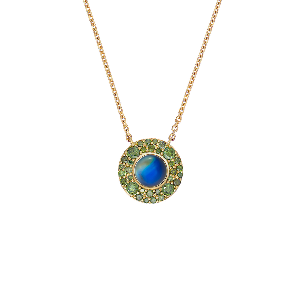 SEDONIE NECKLACE BLUE MOONSTONE & GREEN DIAMONDS