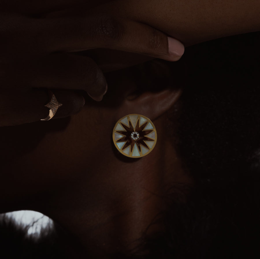 AURA EARRINGS WHITE MOTHER OF PEARL & GREY DIAMONDS