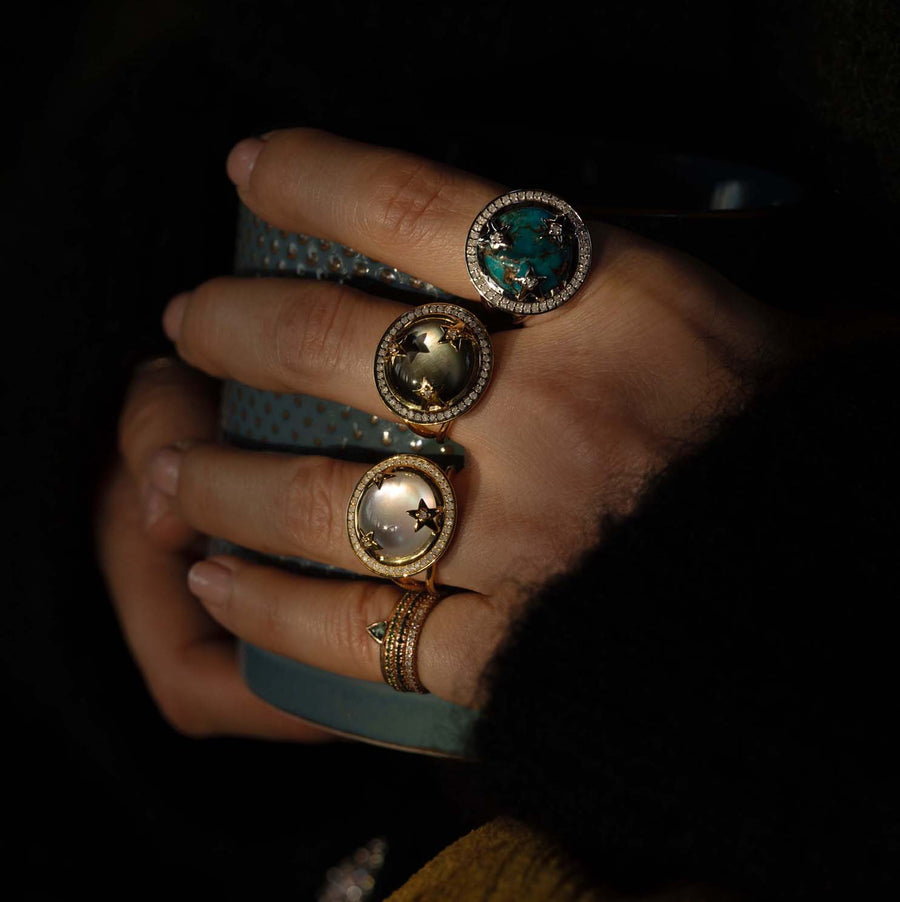 ASTRID RING WHITE MOTHER OF PEARL & GREY DIAMONDS