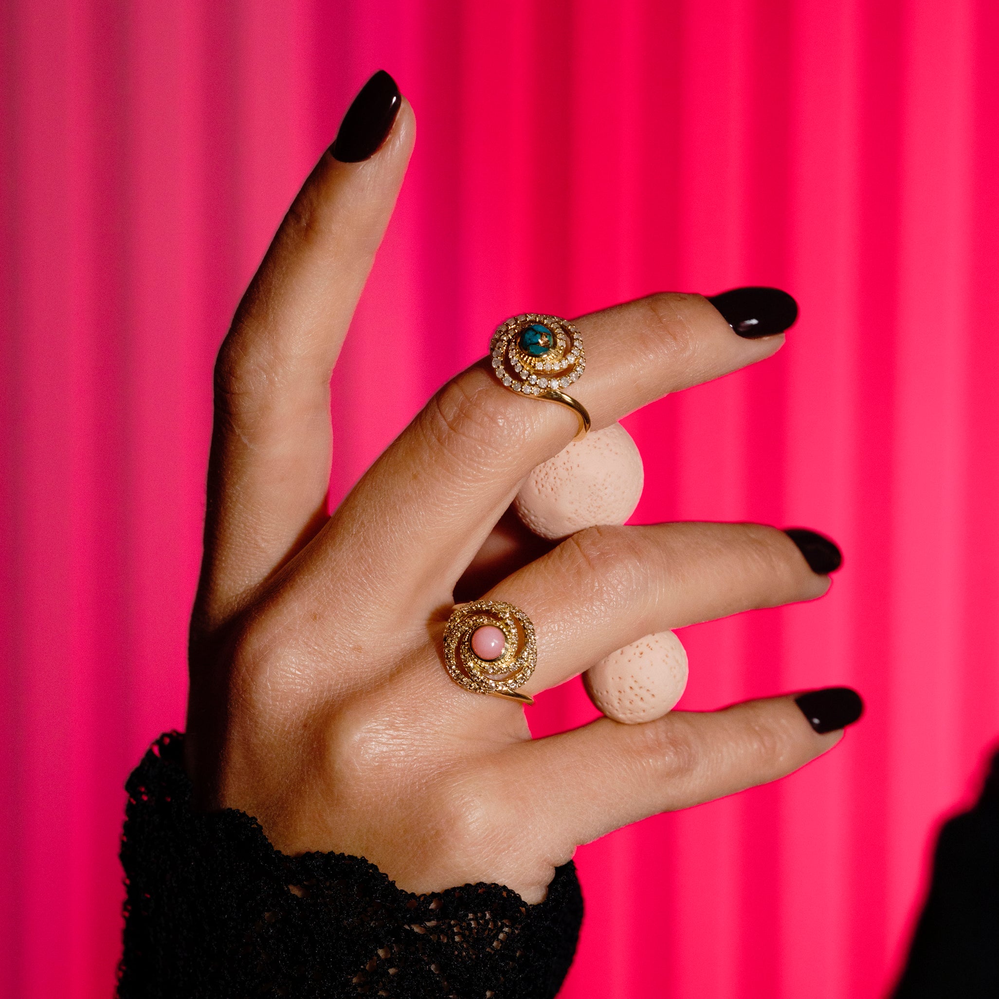 CALISTA RING PERSIAN TURQUOISE & GREY DIAMONDS