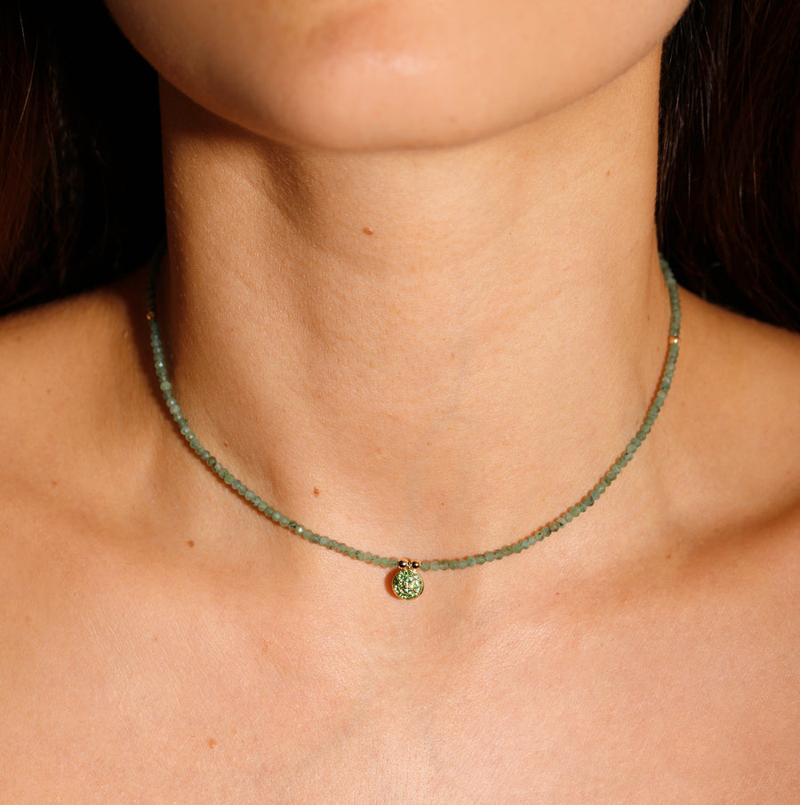 GEN BEAD NECKLACE EMERALDS & TSAVORITES