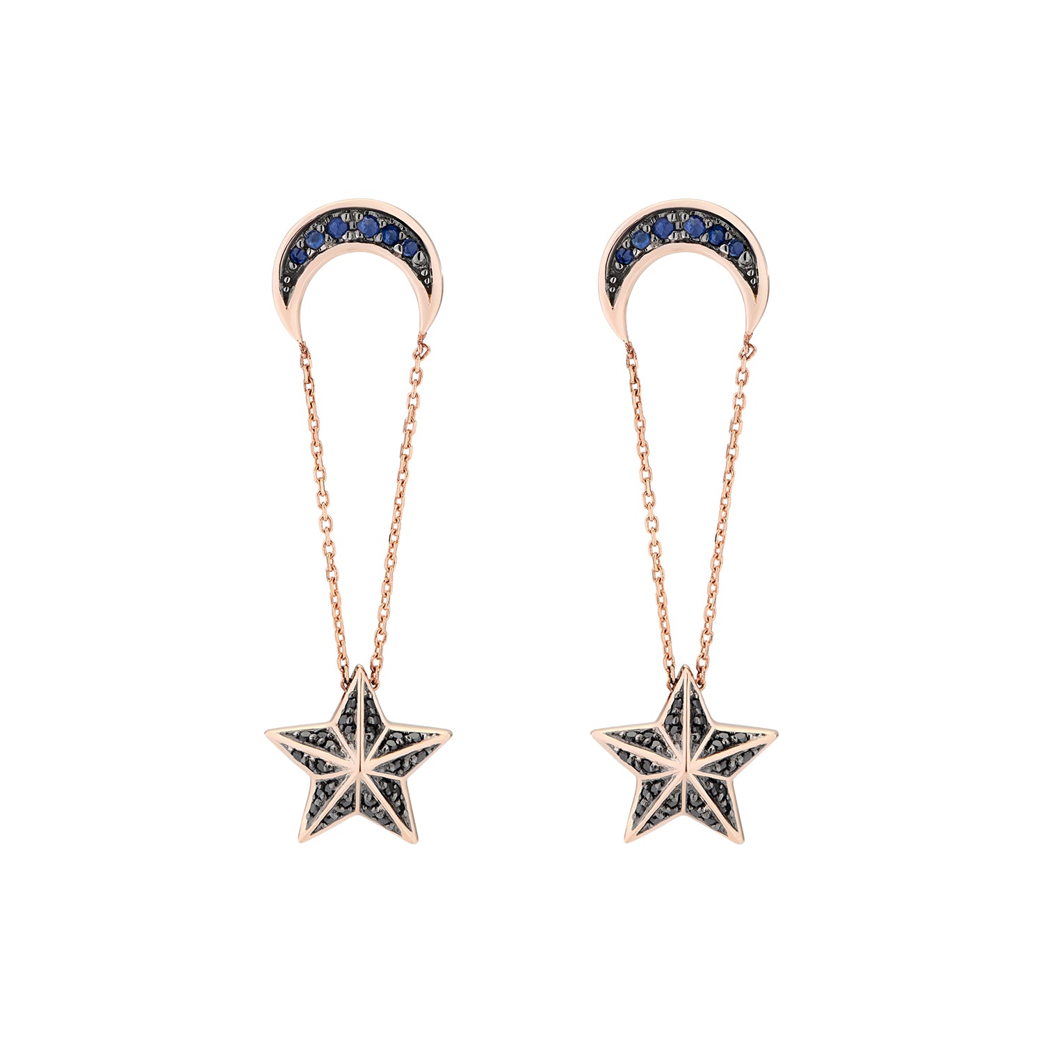 NIMA STAR EARRINGS BLUE SAPPHIRES & BLACK DIAMONDS