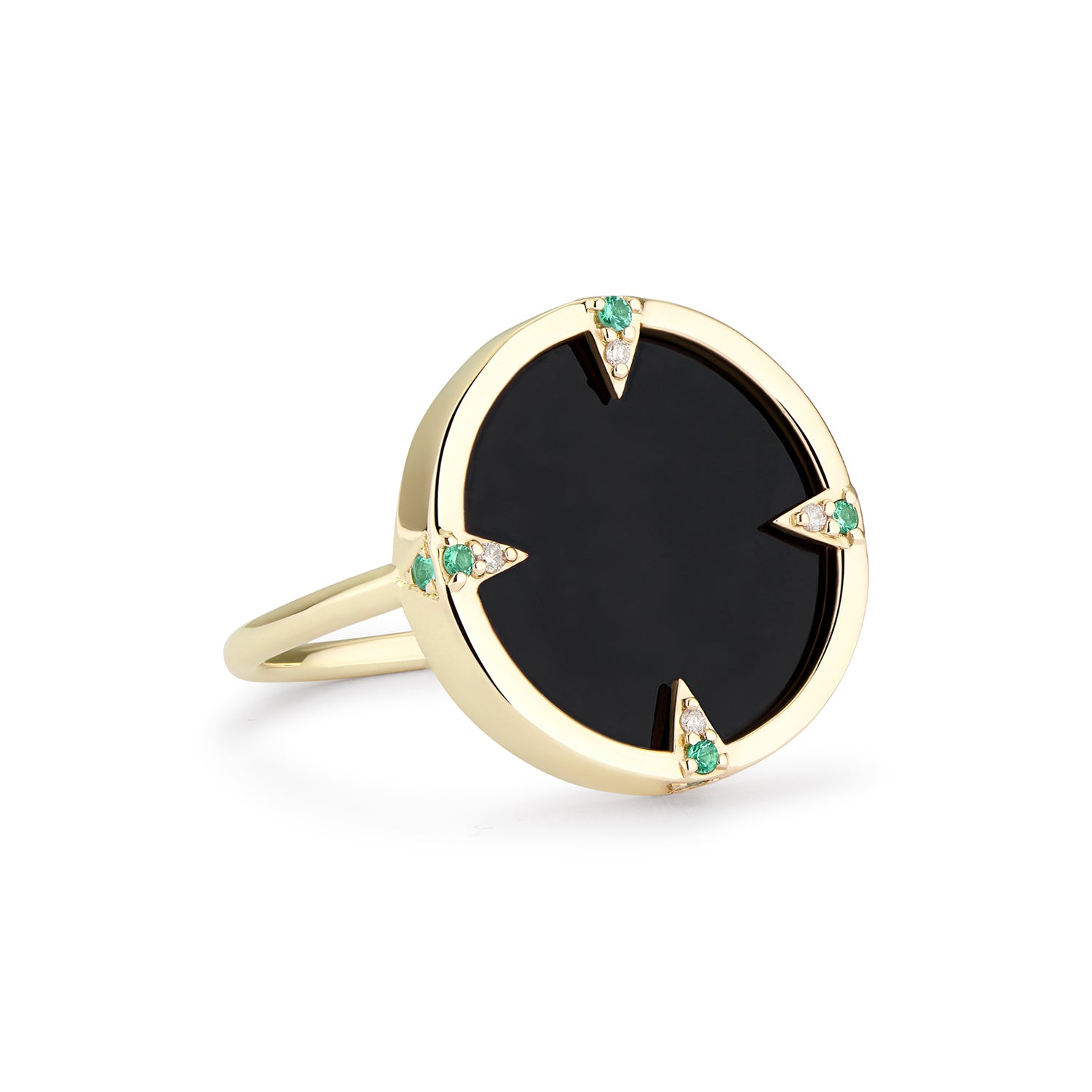AURA RING ONYX, TSAVORITES & GREY DIAMONDS