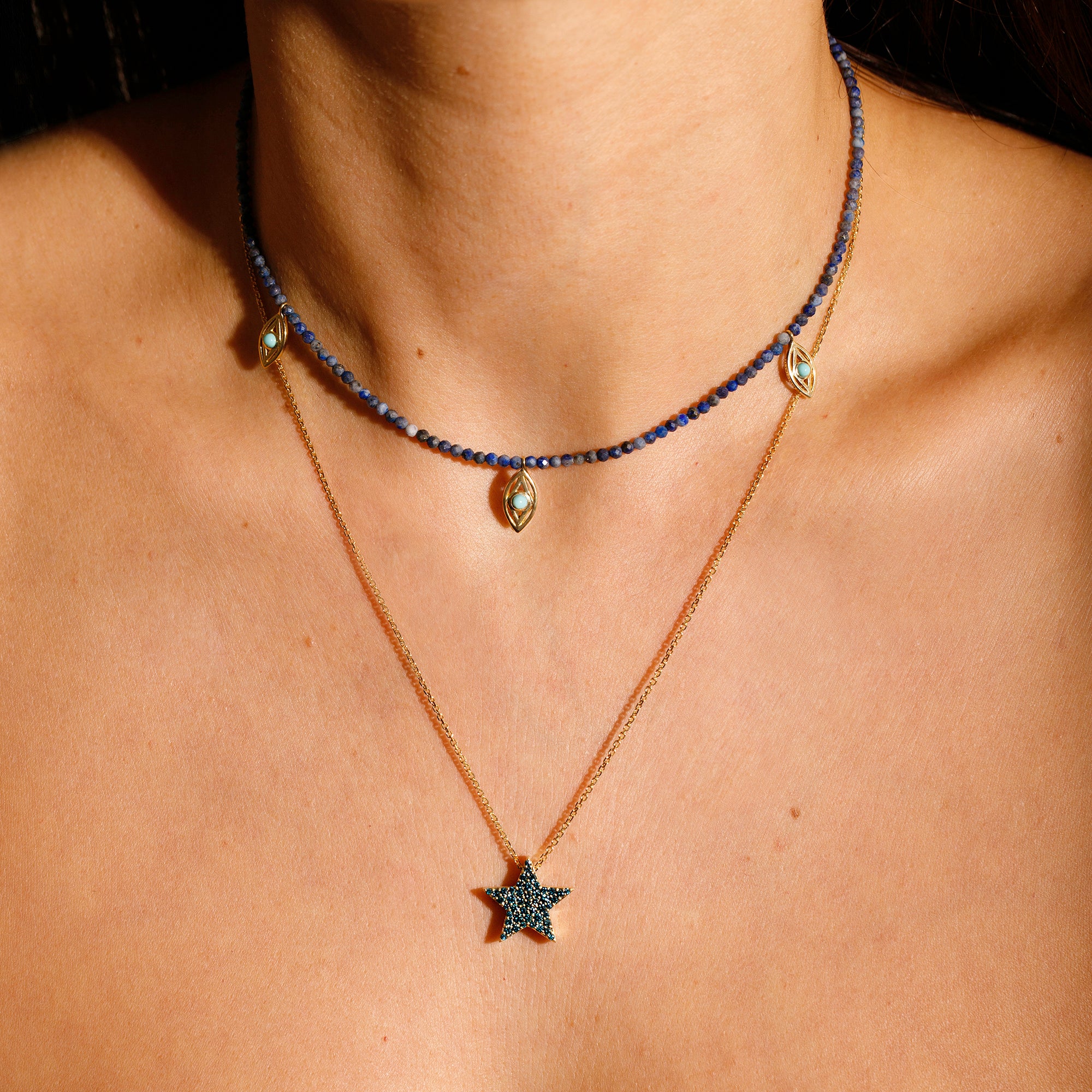 LONE STAR REVERSIBLE NECKLACE BLUE & WHITE DIAMONDS