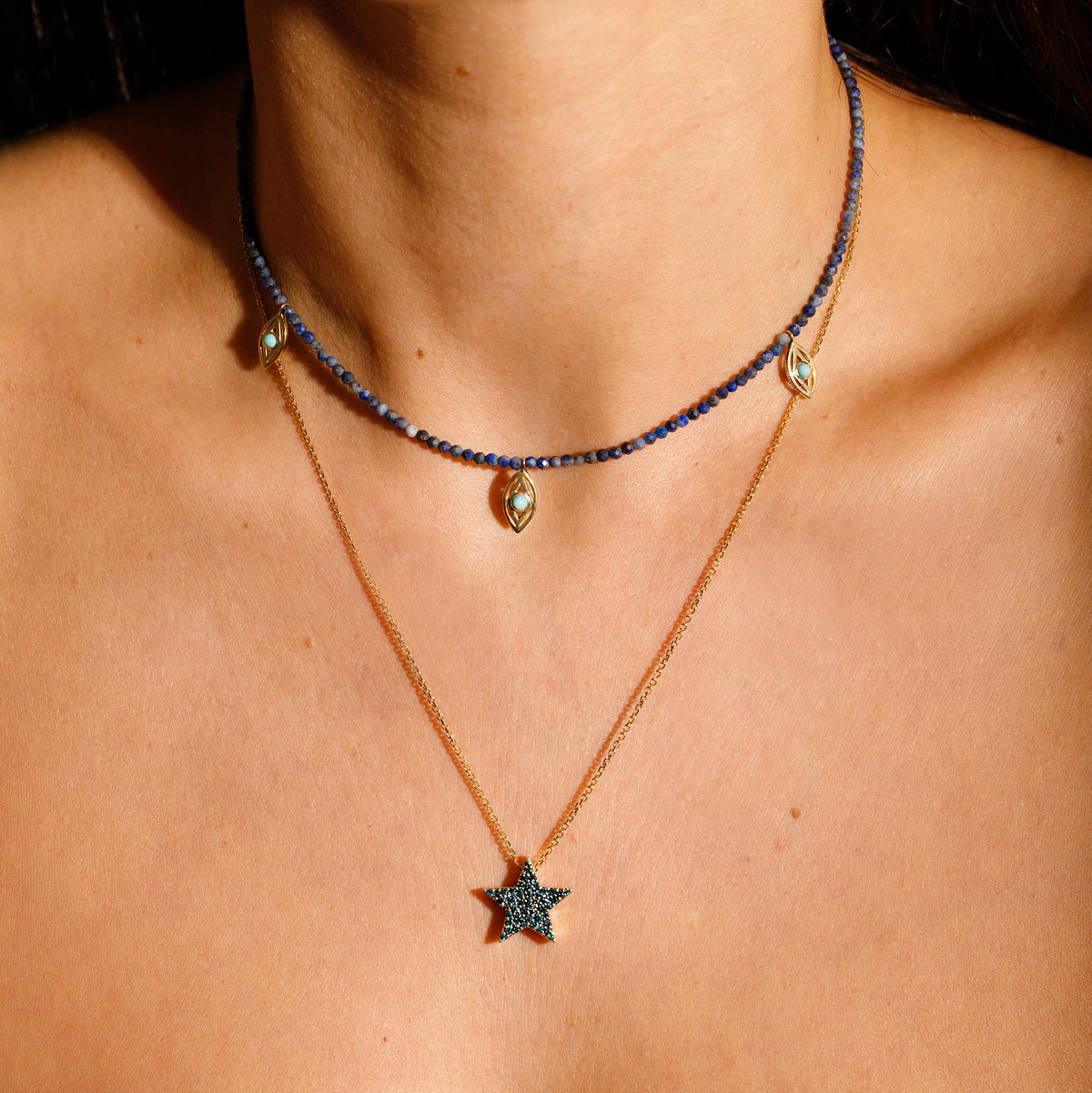 LONE STAR REVERSIBLE NECKLACE BLUE & WHITE DIAMONDS