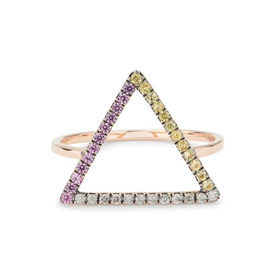 LOVE TRIANGLE RING PINK & YELLOW SAPPHIRES, GREY DIAMONDS