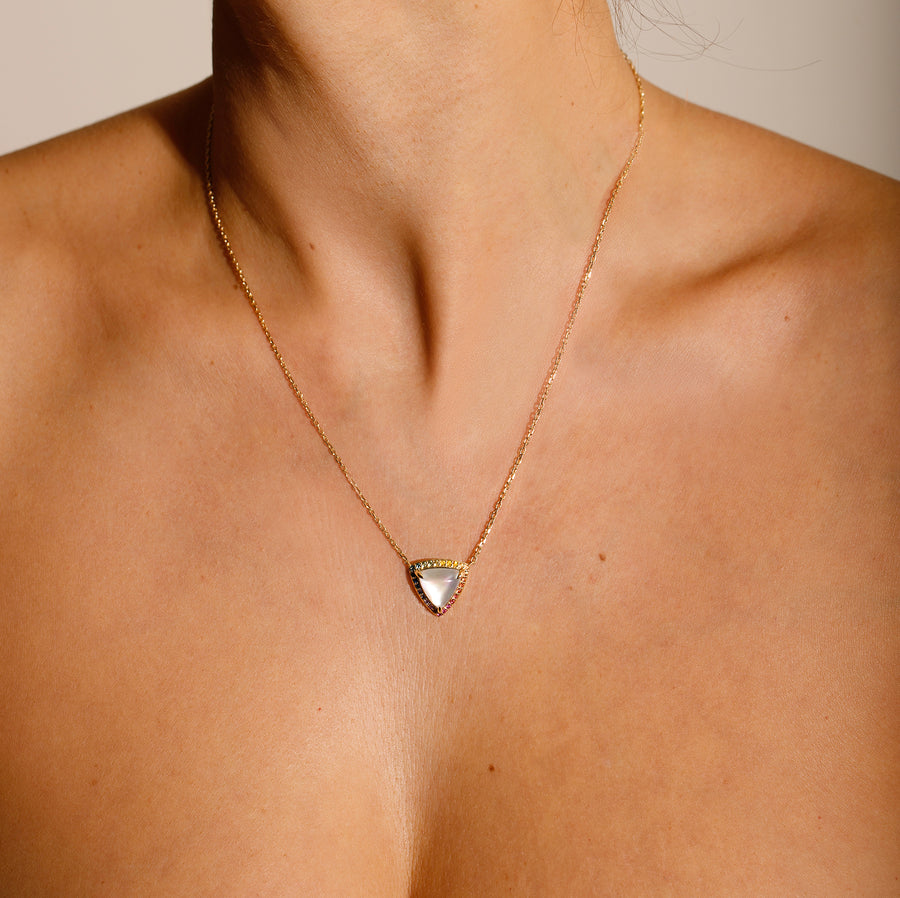 NESSA NECKLACE WHITE MOTHER OF PEARL & RAINBOW SAPPHIRES