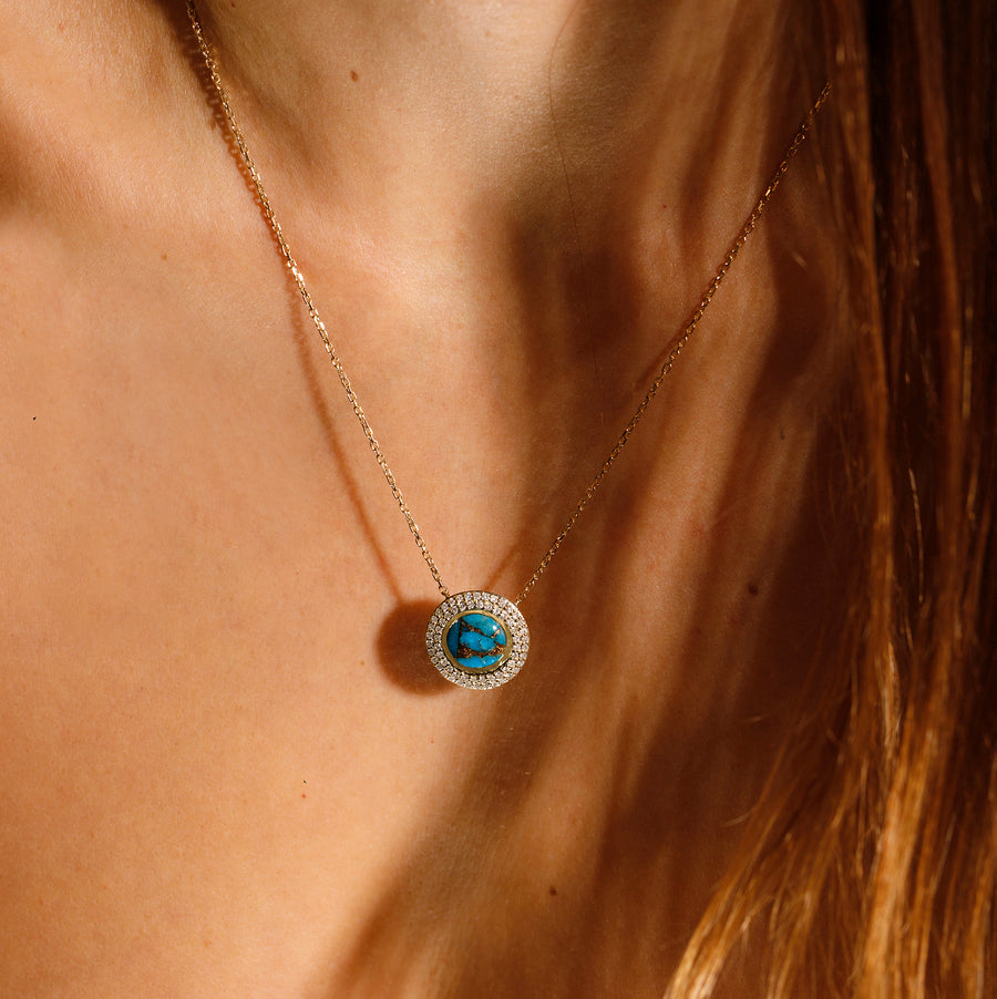 SEDONIE NECKLACE PERSIAN TURQUOISE & GREY DIAMONDS