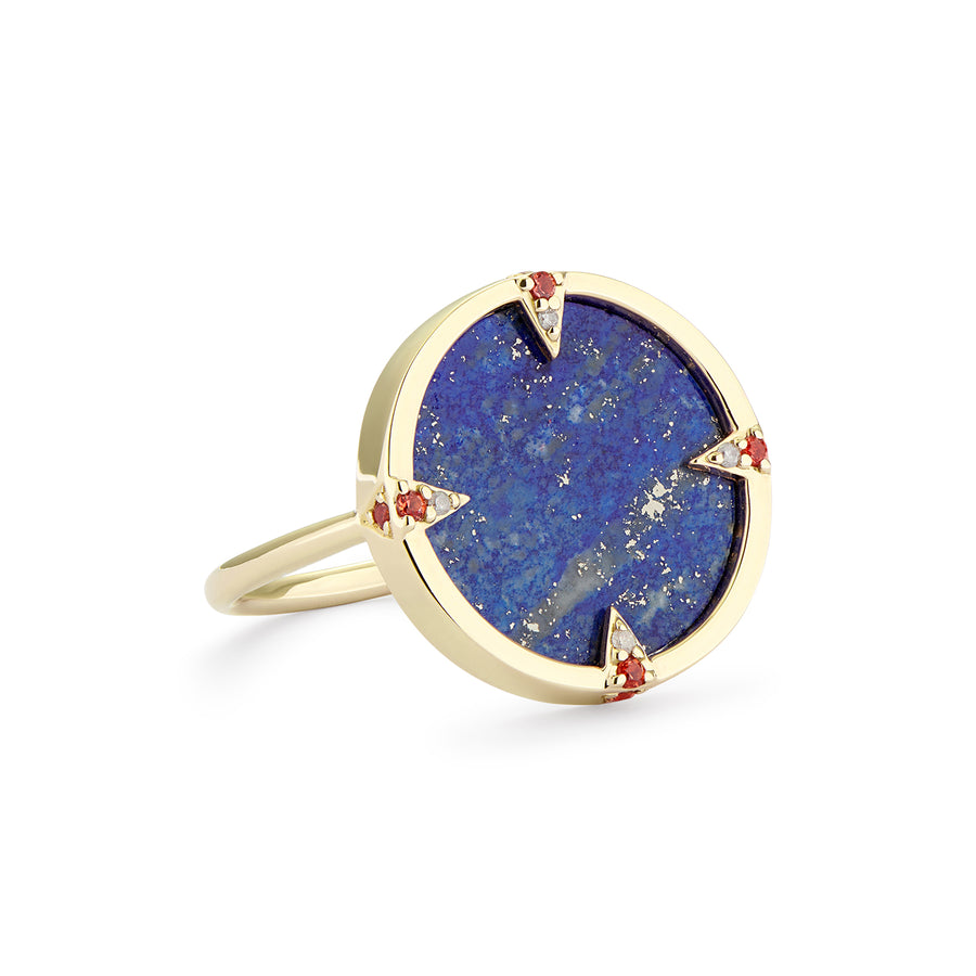 HJER RING LAPIS LAZULI WITH ORANGE SAPPHIRES & GREY DIAMONDS