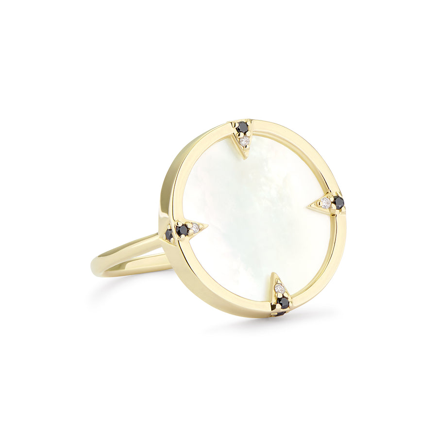 HJER RING WHITE MOTHER OF PEARL WITH BLACK AND GREY DIAMONDS