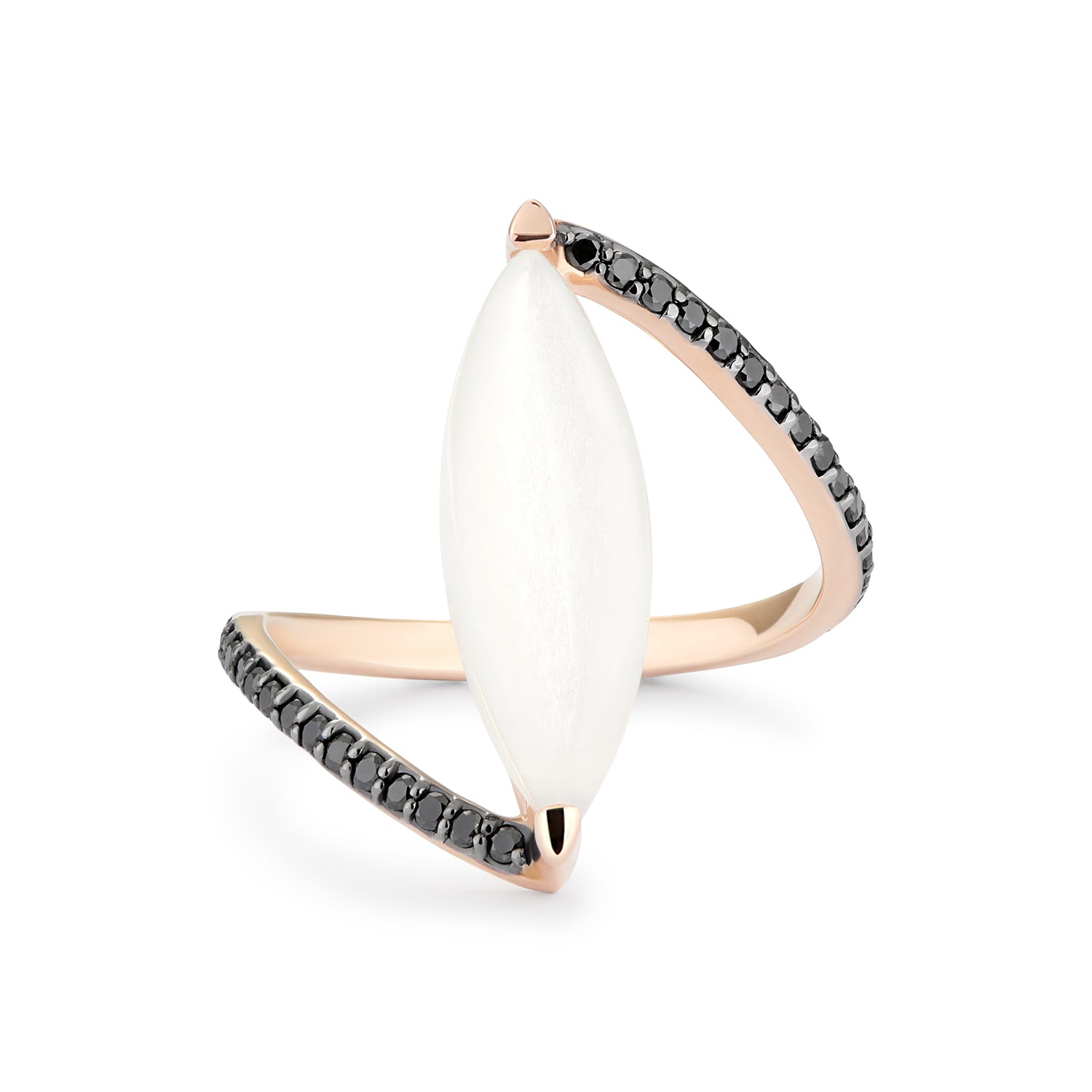 VENUS RING MOONSTONE & BLACK DIAMONDS