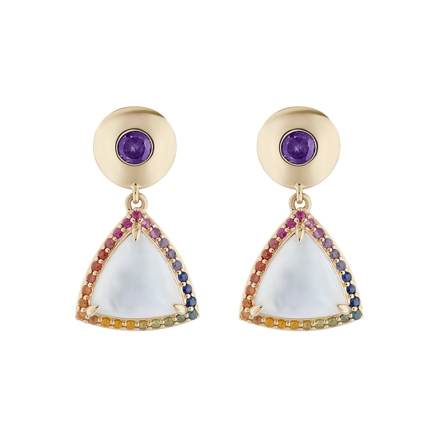 NESSA EARRINGS WHITE MOTHER OF PEARL & RAINBOW SAPPHIRES