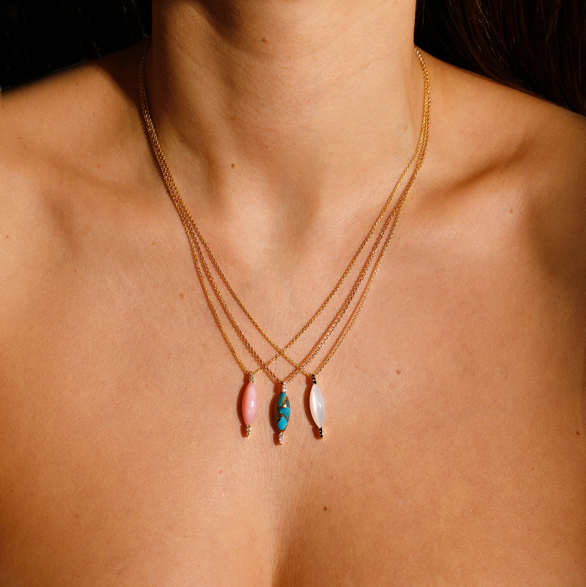 VENUS NECKLACE PINK OPAL & CHAMPAGNE DIAMONDS