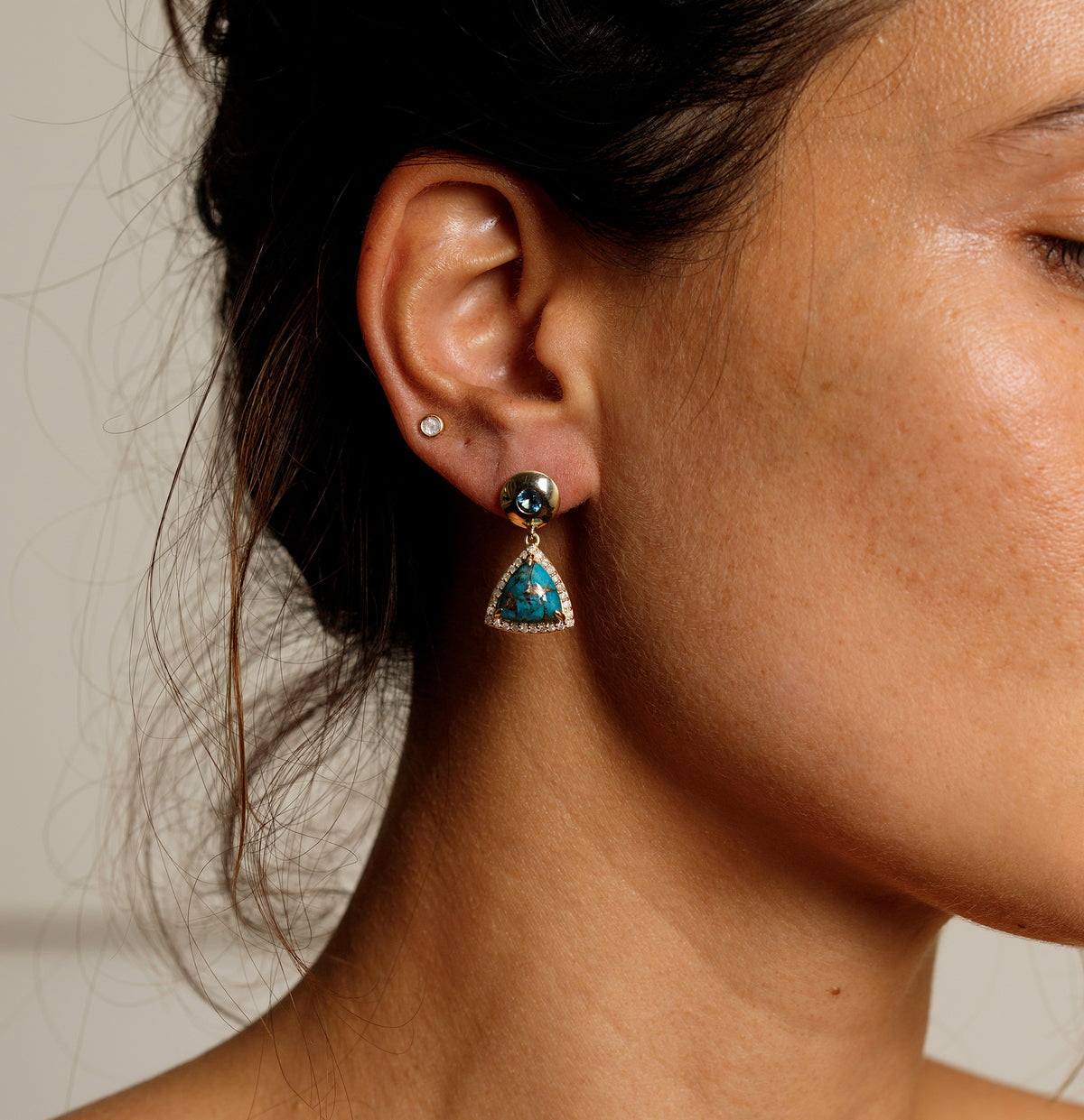 NESSA EARRINGS PERSIAN TURQUOISE & GREY DIAMONDS