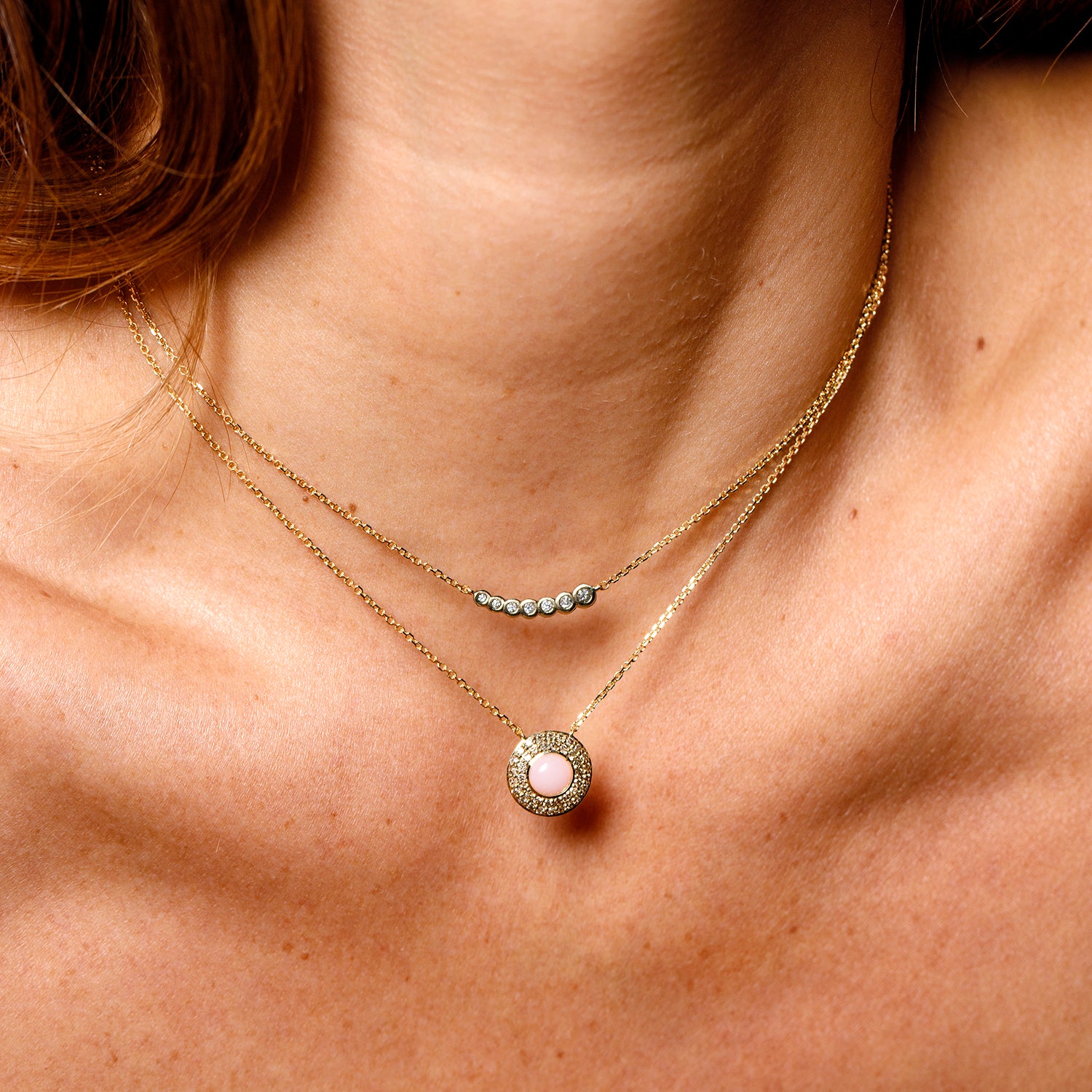 SEDONIE NECKLACE PINK OPAL & CHAMPAGNE DIAMONDS