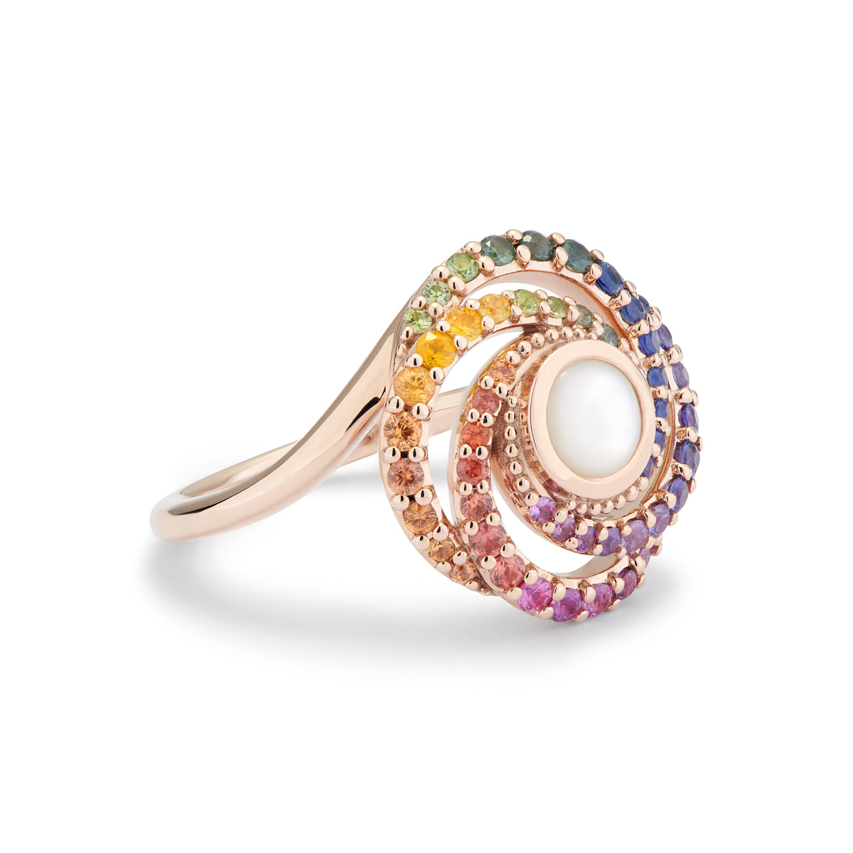 CALISTA RING MOONSTONE & RAINBOW SAPPHIRES