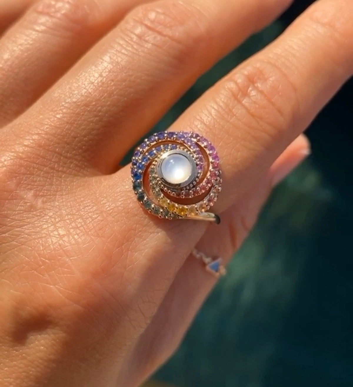 CALISTA RING MOONSTONE & RAINBOW SAPPHIRES