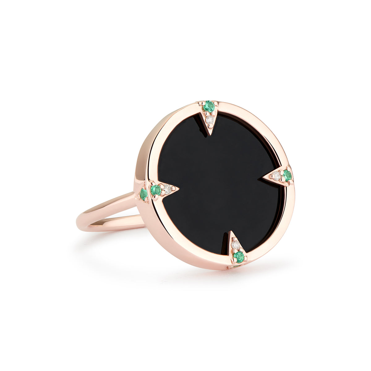 AURA RING ONYX, TSAVORITES & GREY DIAMONDS