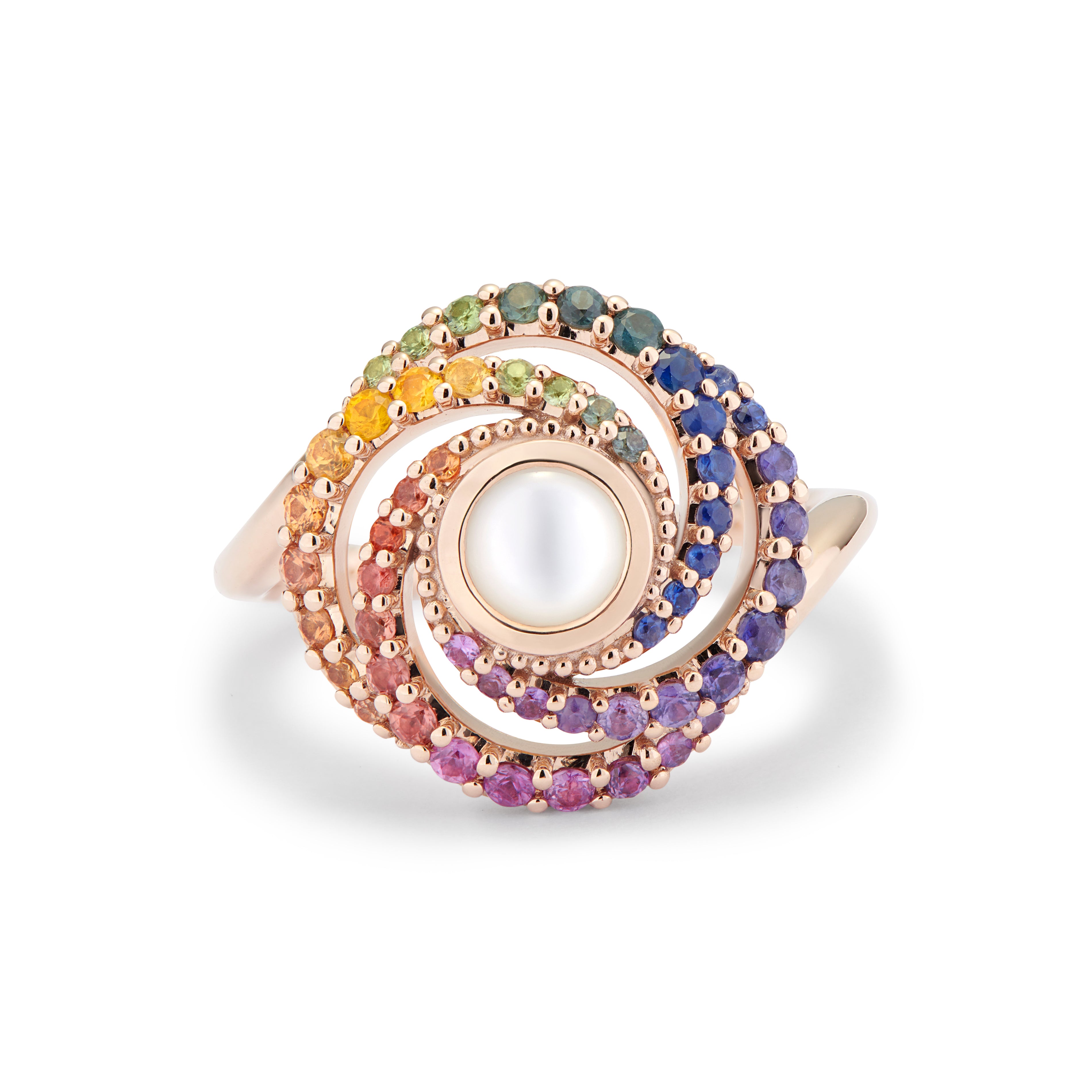 CALISTA RING MOONSTONE & RAINBOW SAPPHIRES
