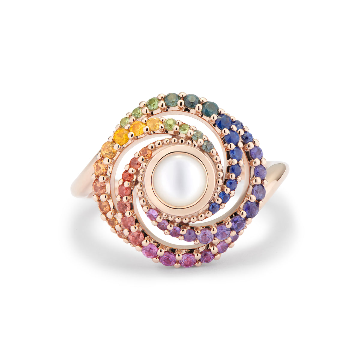 CALISTA RING MOONSTONE & RAINBOW SAPPHIRES
